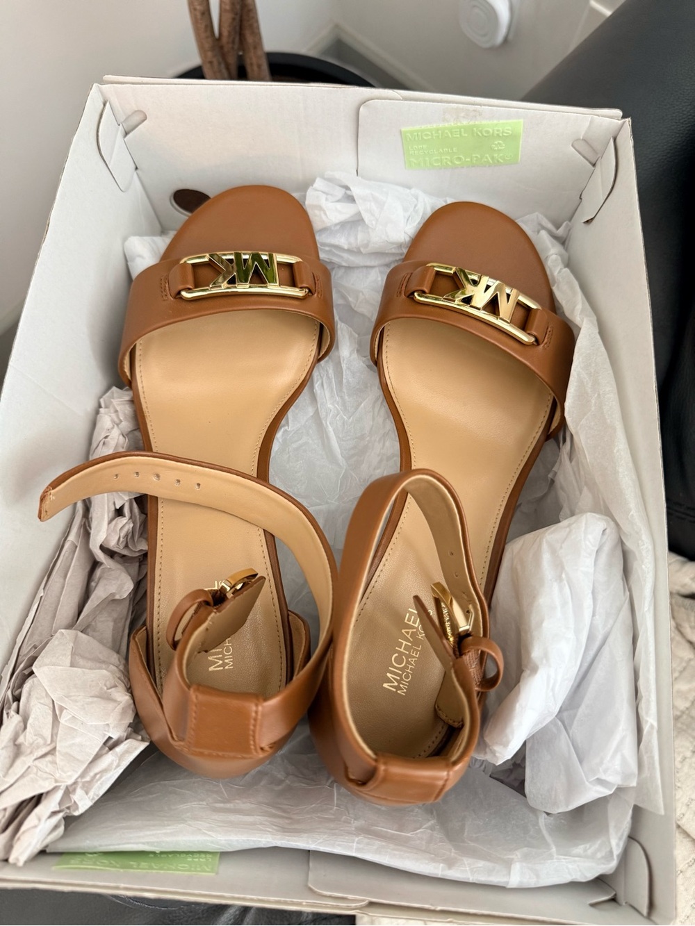 Michael Kors Camila Flex Mid Sandals Tan Brown Gold